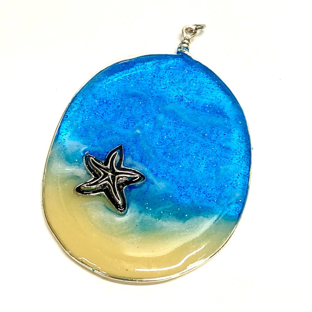 HANDMADE Starfish Ocean Resin Art Statement Pendant